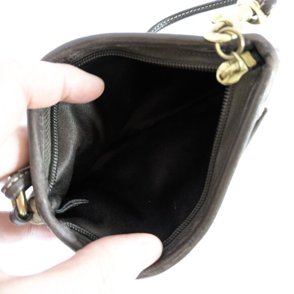 Coach Brown and Tan Leather Canvas Signature C Logo Jacquard Wristlet - Picture 8 of 9